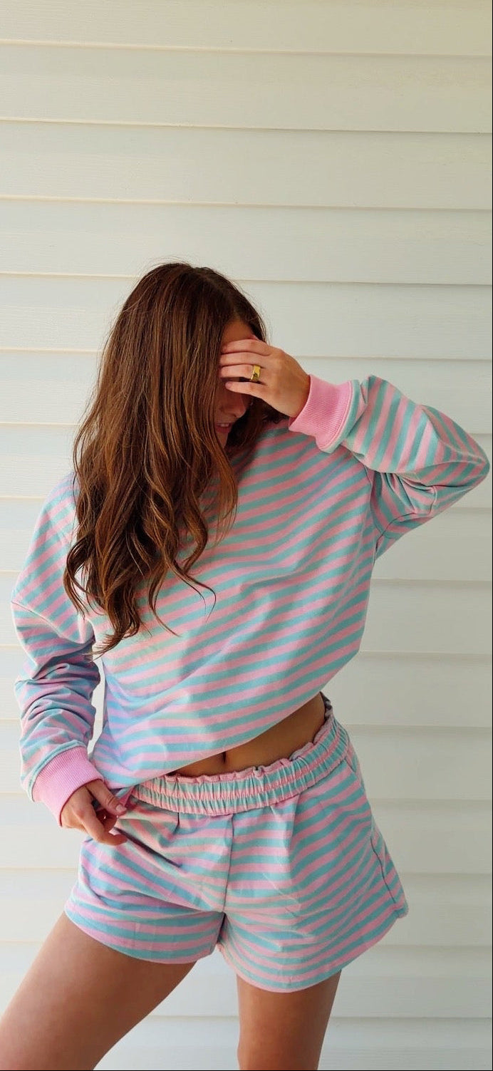 Cotton Candy Striped Crewneck & Shorts