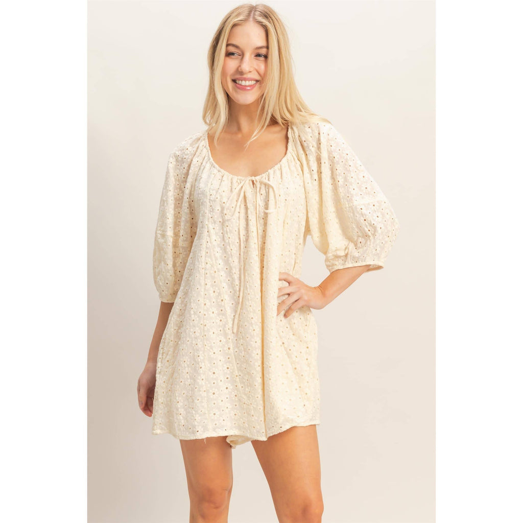 Eyelet Babydoll Romper: CREAM