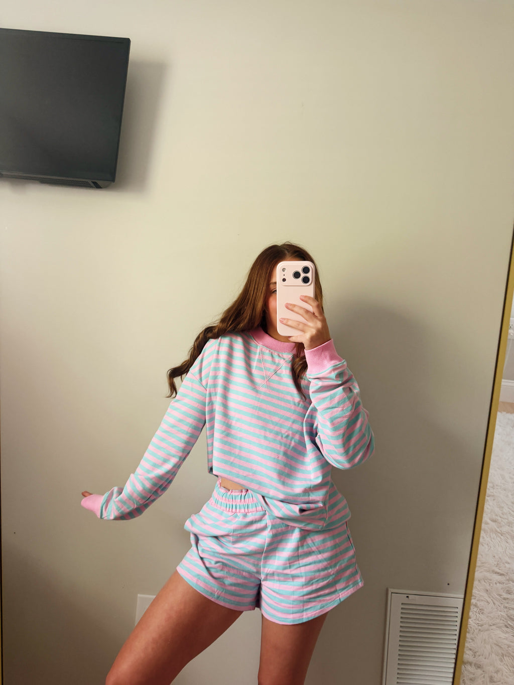 Cotton Candy Striped Crewneck & Shorts