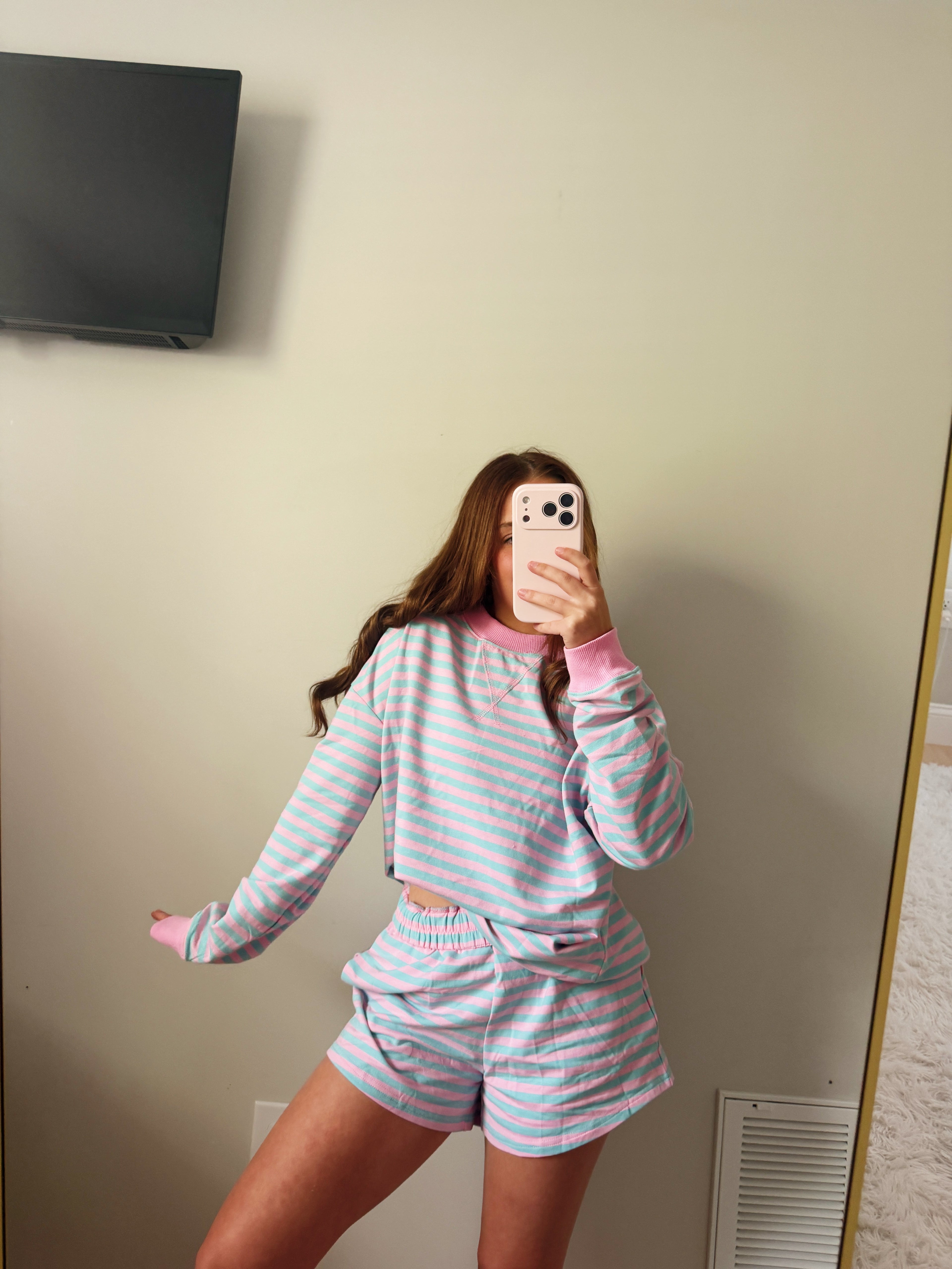 Cotton Candy Striped Crewneck & Shorts