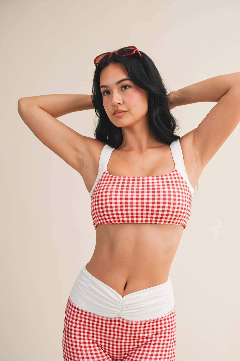 Gingham Print Scrunched Strap Sports Bra & Matching Shorts SET