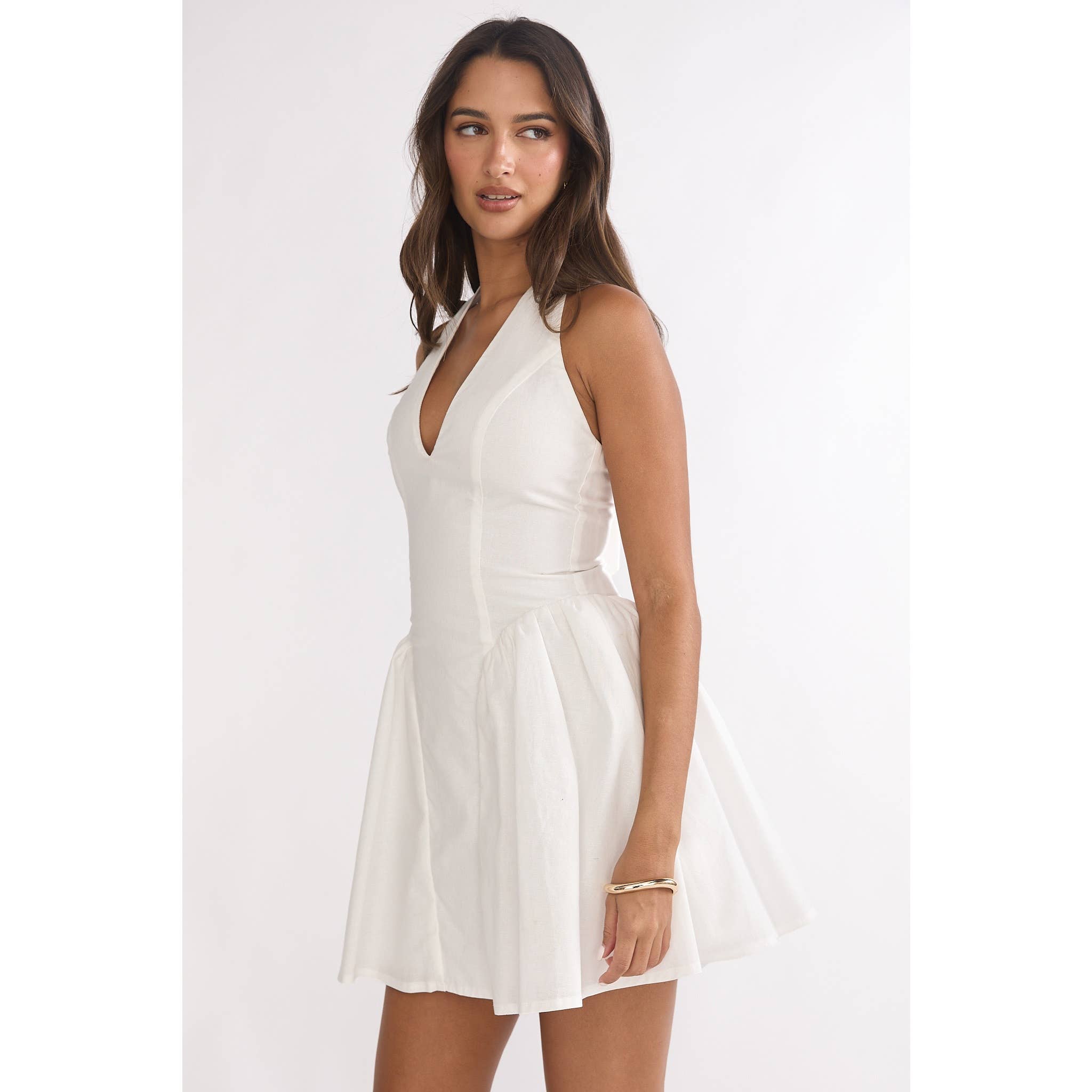 HALTER BUBBLY MINI DRESS: WHITE
