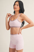 Ditsy Print Double Layered Sports Bra & Shorts SET: Pink Ditsy