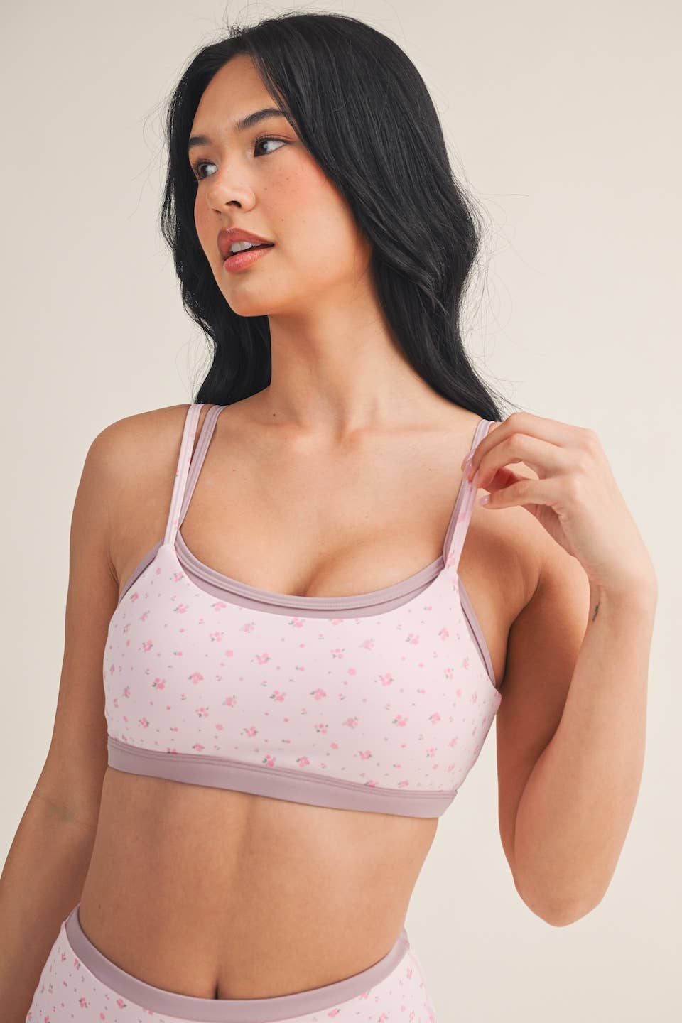 Ditsy Print Double Layered Sports Bra & Shorts SET: Pink Ditsy