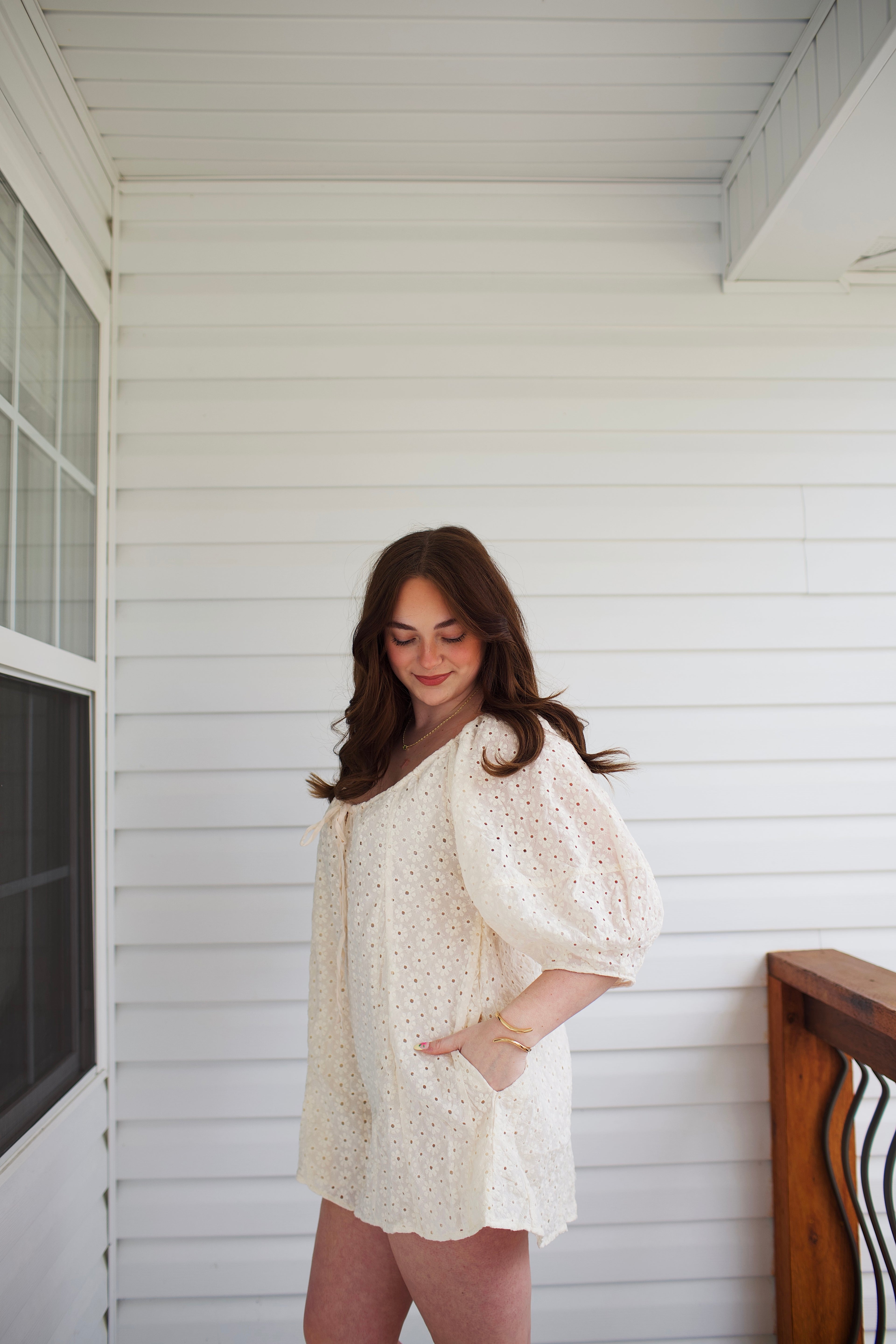 Eyelet Babydoll Romper: CREAM