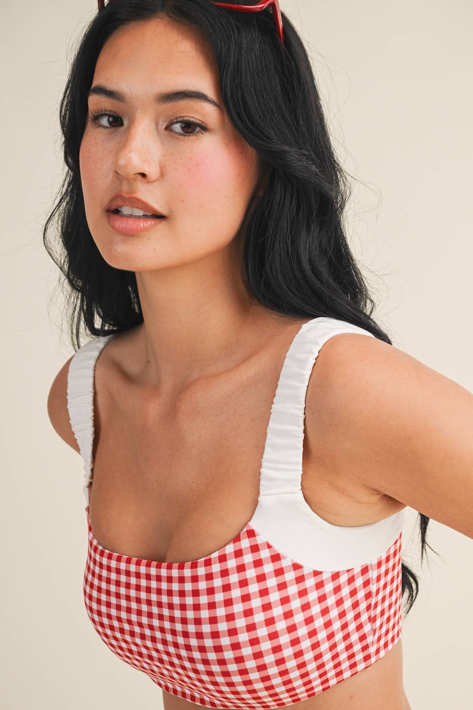 Gingham Print Scrunched Strap Sports Bra & Matching Shorts SET