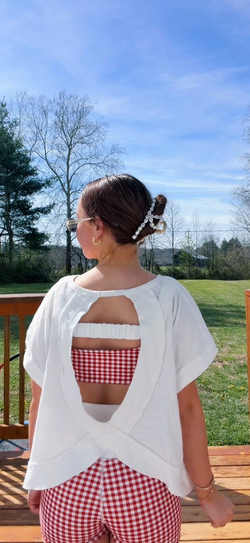 Gingham Print Scrunched Strap Sports Bra & Matching Shorts SET