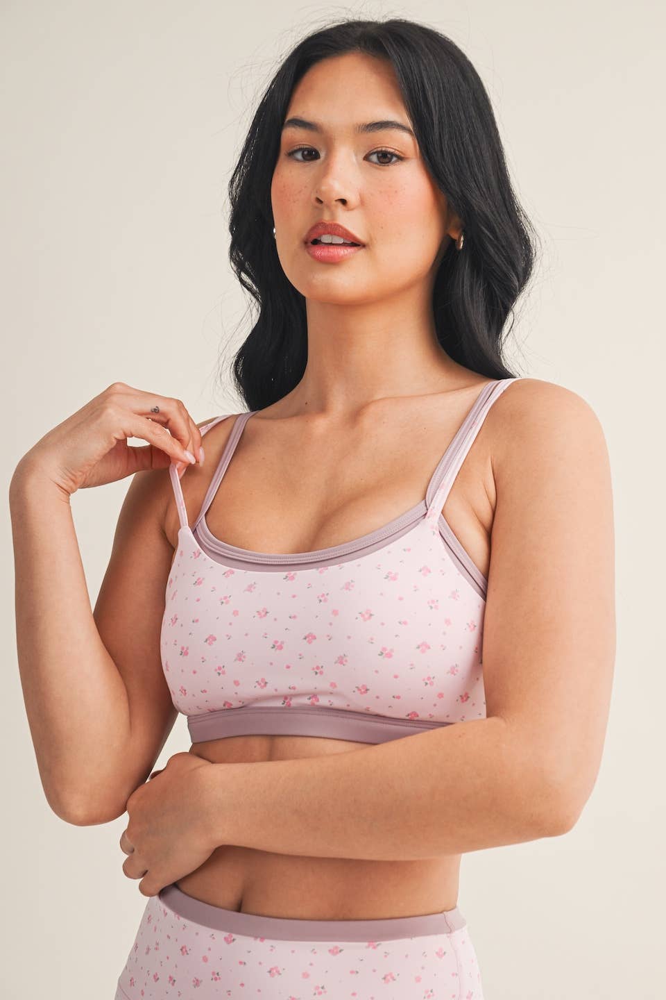 Ditsy Print Double Layered Sports Bra & Shorts SET: Pink Ditsy