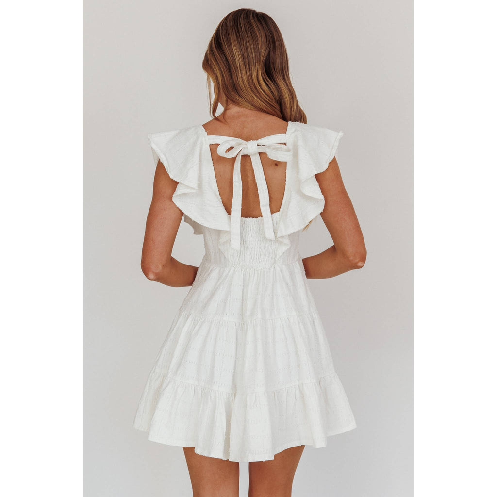RUFFLE SLEEVE MINI DRESS: WHITE