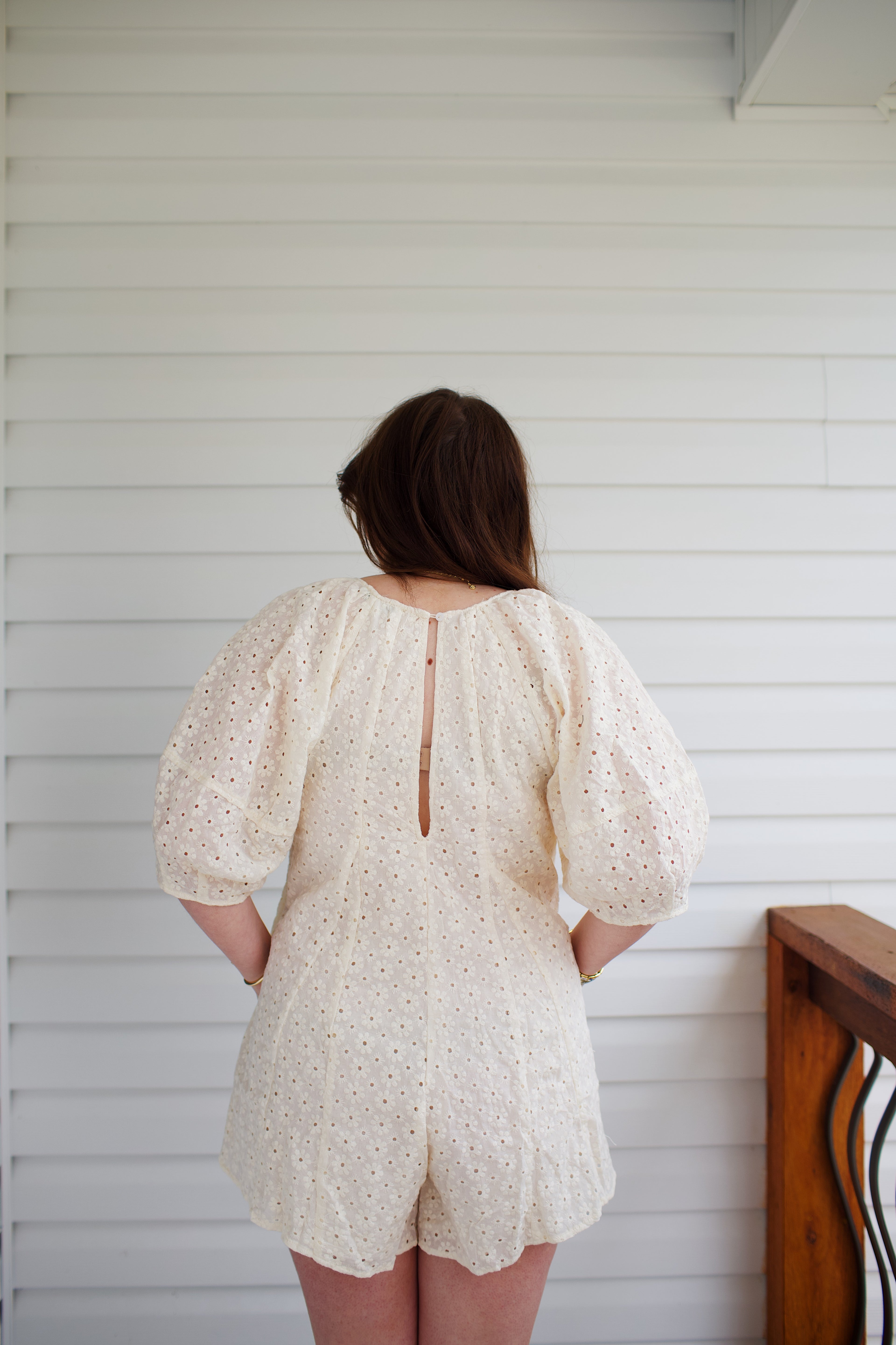 Eyelet Babydoll Romper: CREAM