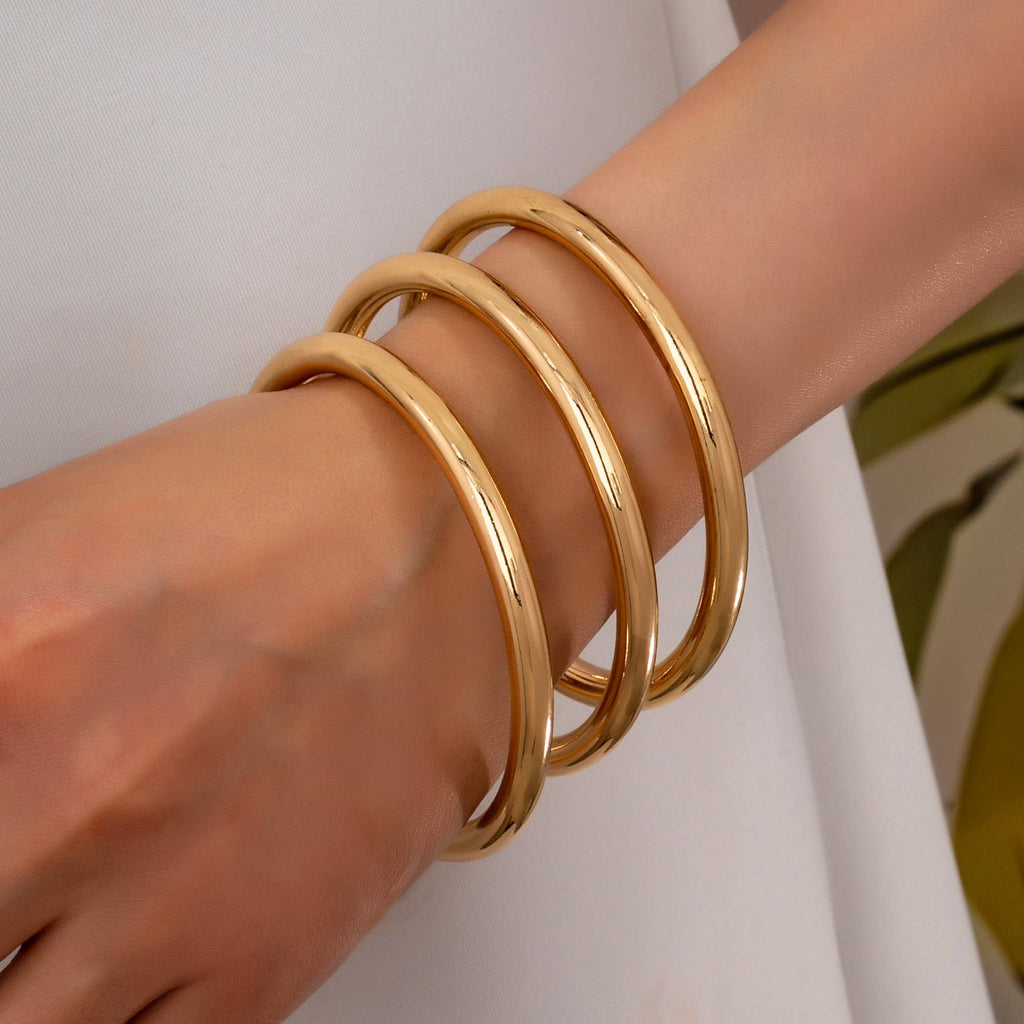 Chunky Triple Tube Bangle Set | 80B1604: GOLD
