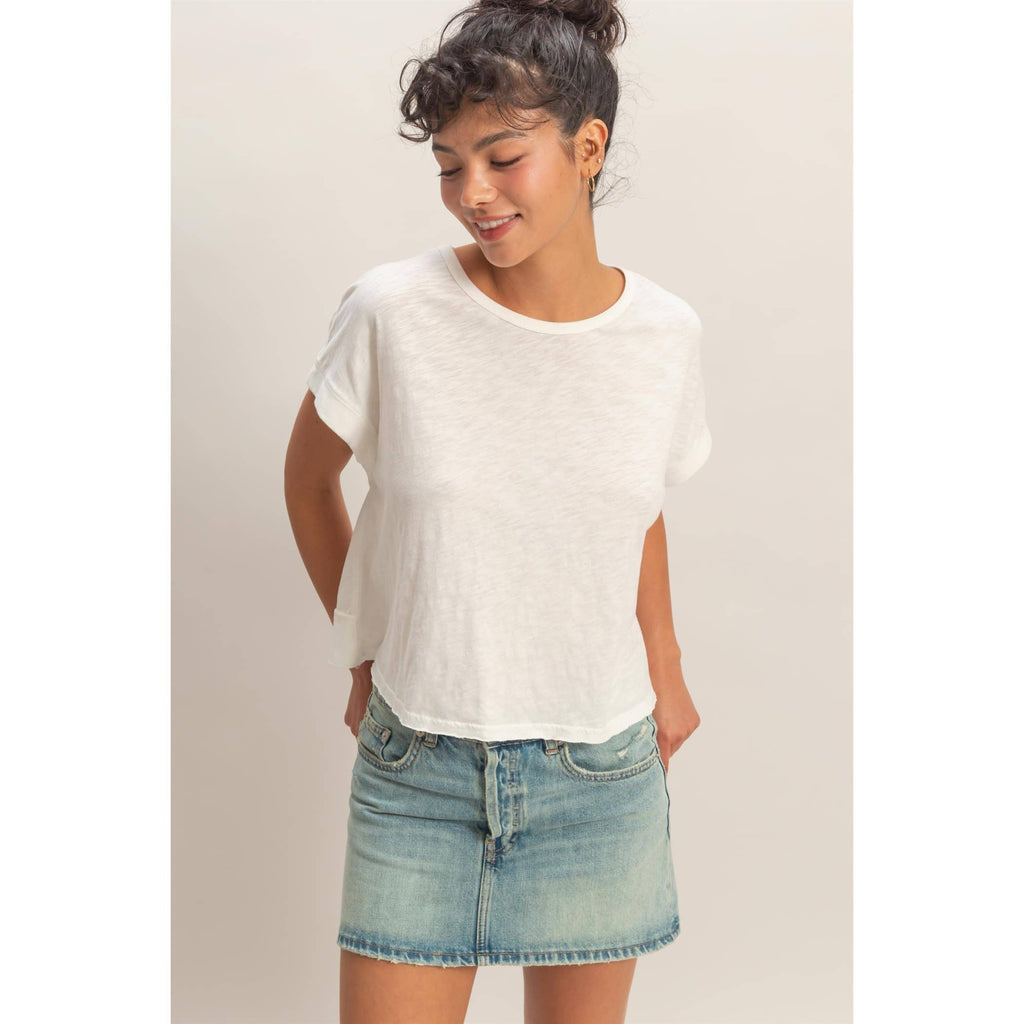 Acid Washed Cross Detail Open Back Top: WHITE / S-M-L