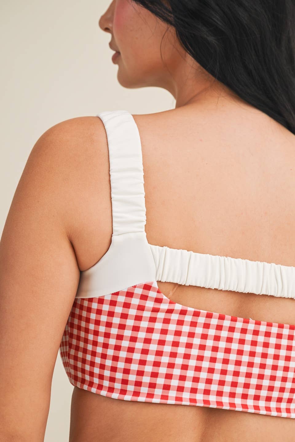 Gingham Print Scrunched Strap Sports Bra & Matching Shorts SET