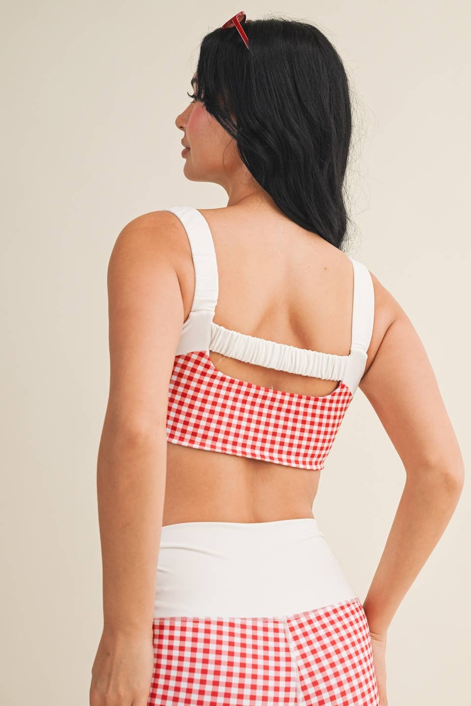 Gingham Print Scrunched Strap Sports Bra & Matching Shorts SET