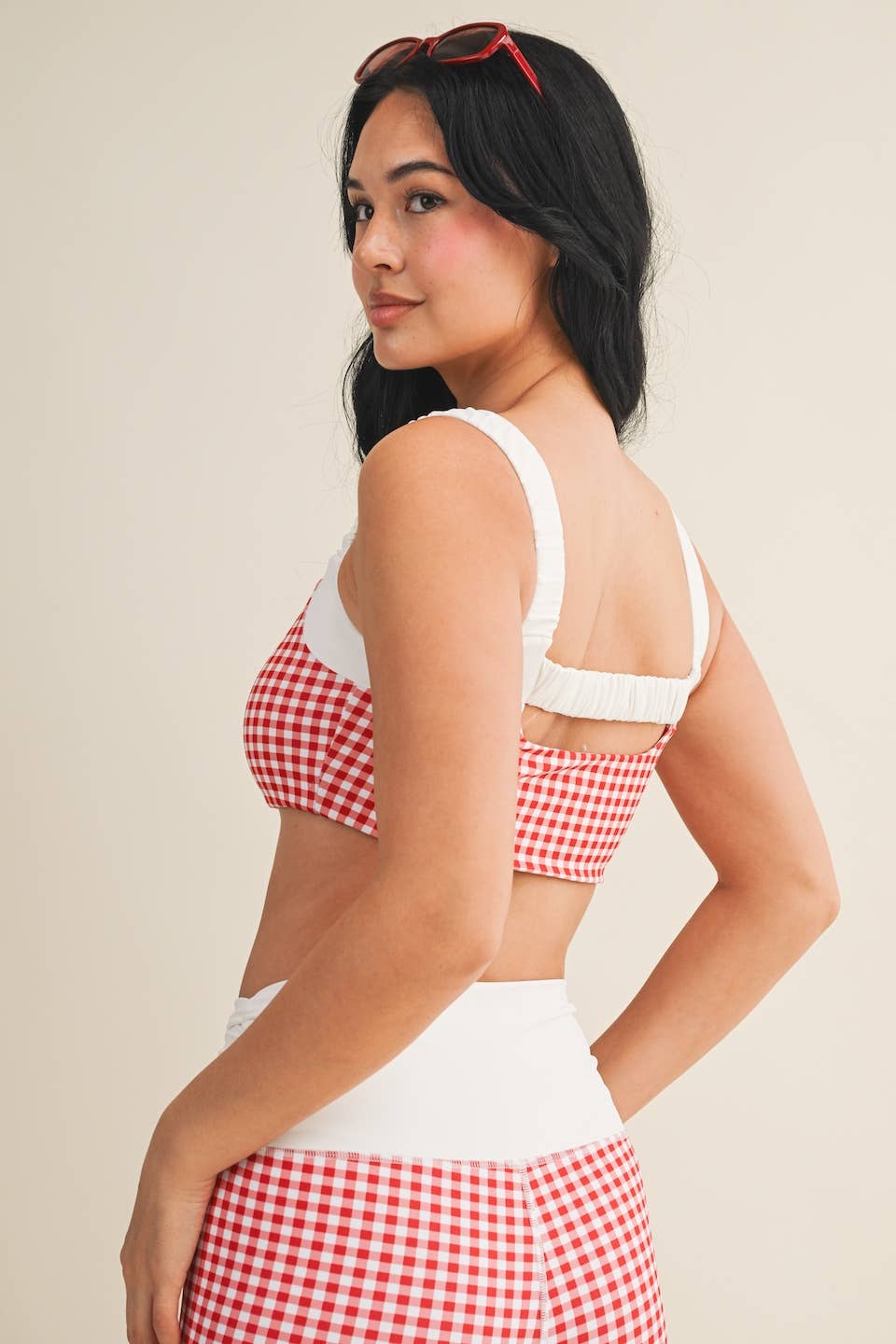 Gingham Print Scrunched Strap Sports Bra & Matching Shorts SET