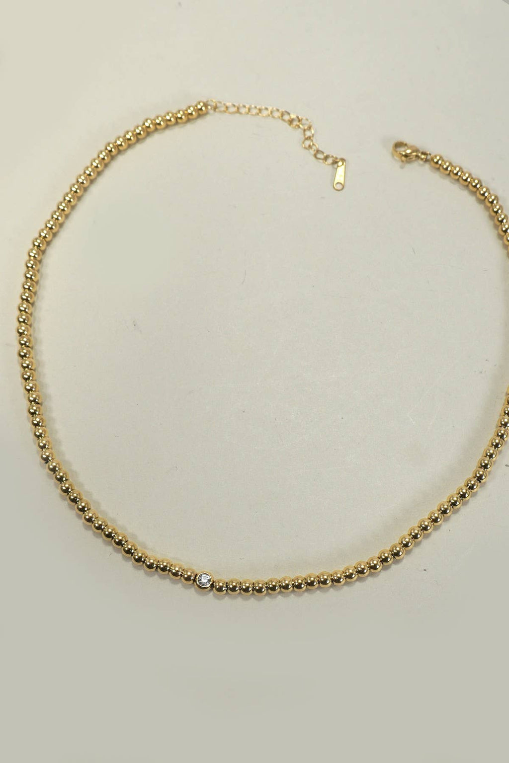 18K STAINLESS STEEL TARNISH FREE BEADED NECKLACE | 40NK9412: GOLD