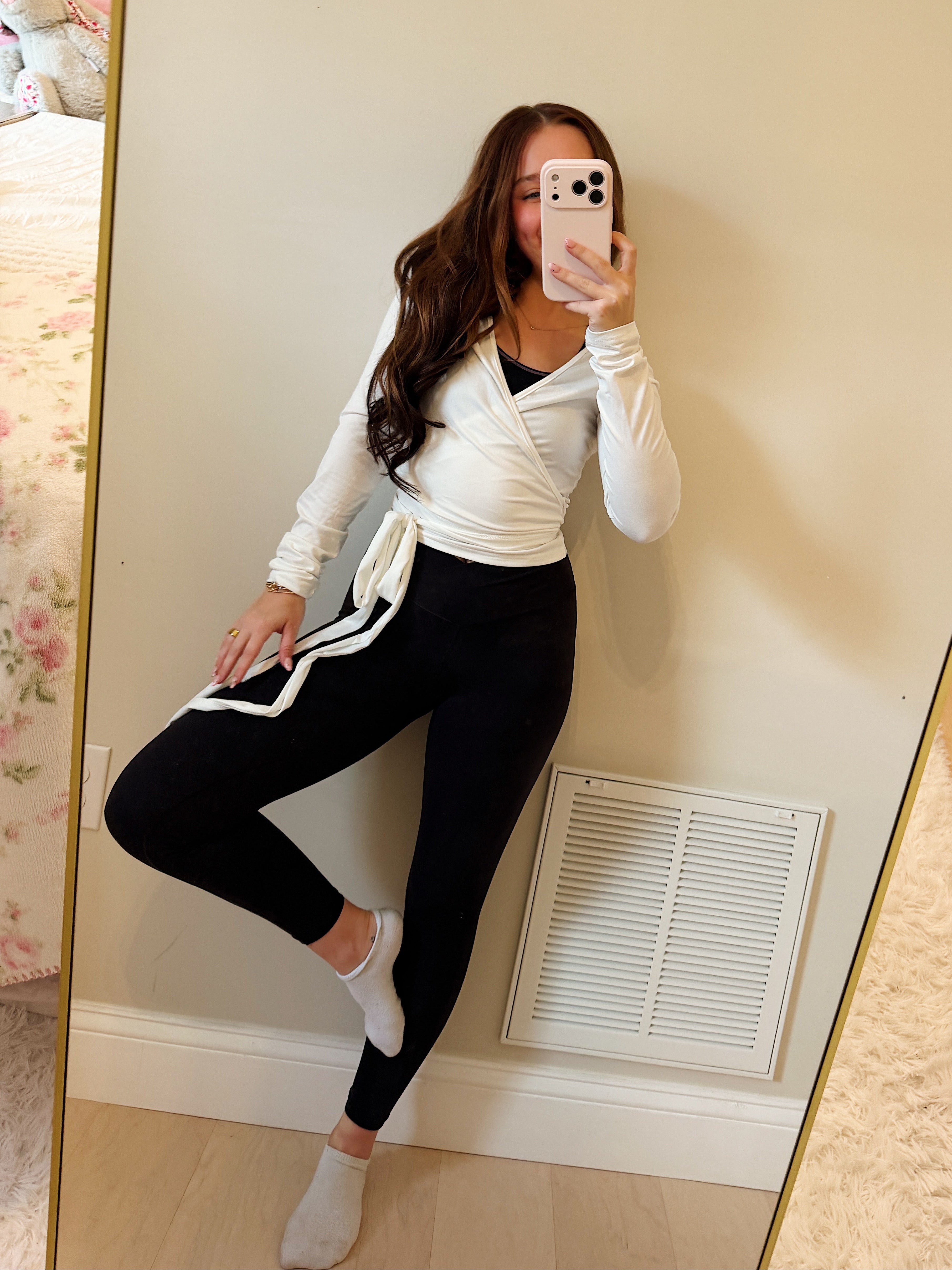 White Workout V-Neck Wrap Front Tie Shirt