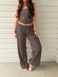 Strapless Striped Pants Set Coffee Brown