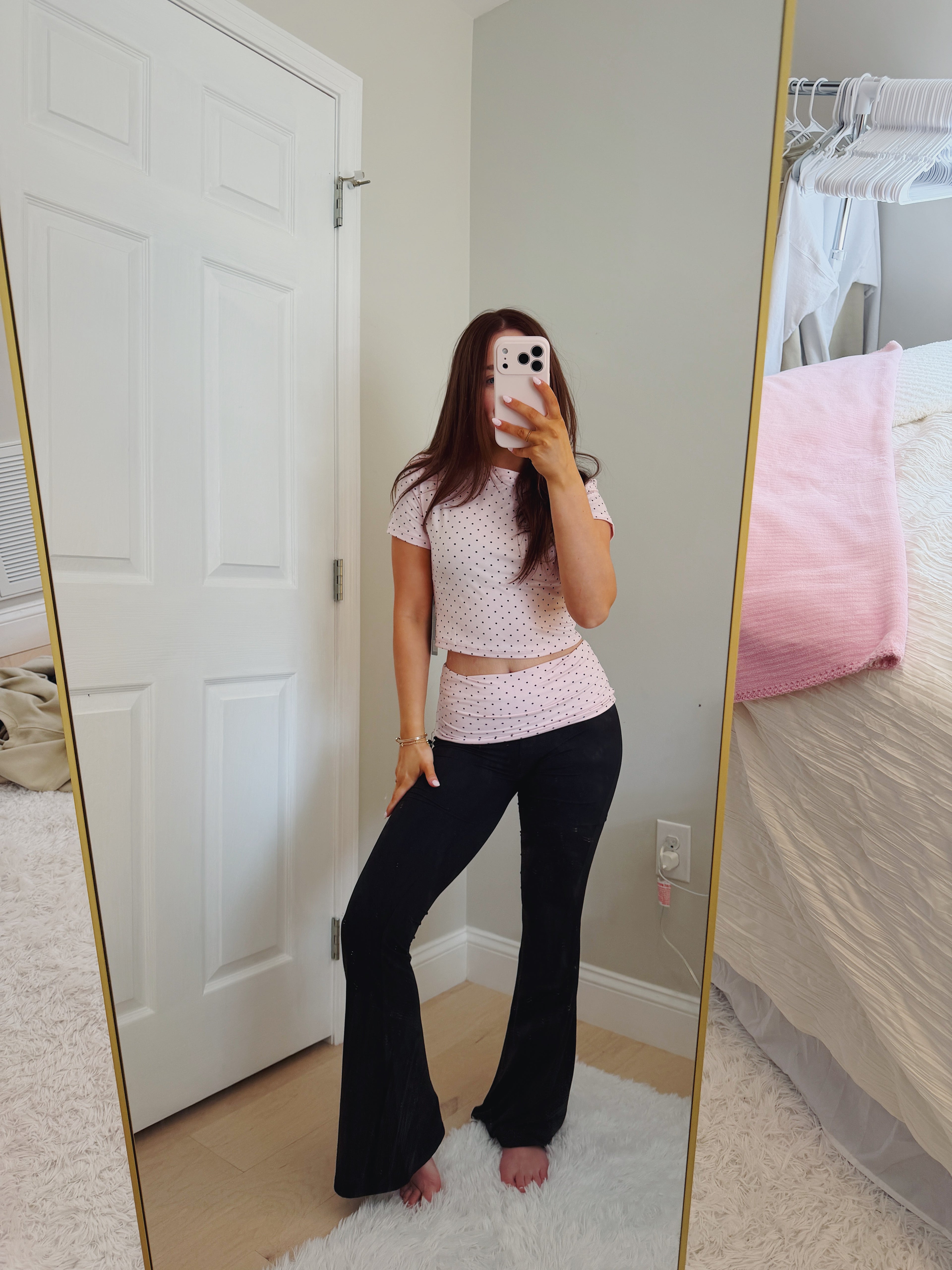 Polka Dot Soft KnitJersey Crewneck Tee and Matching Pants in Pink Polka Dot SET