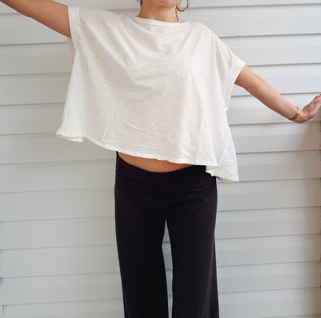 Acid Washed Cross Detail Open Back Top: WHITE / S-M-L