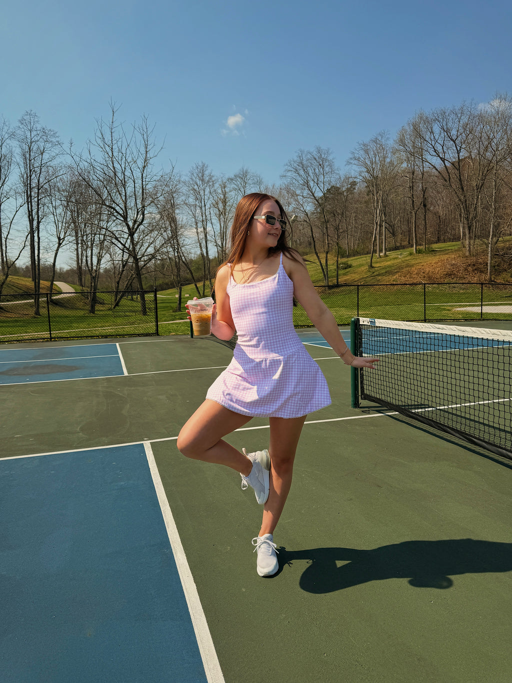 Gingham Print Lace Trim Ruffle Mini Dress: Pink Gingham