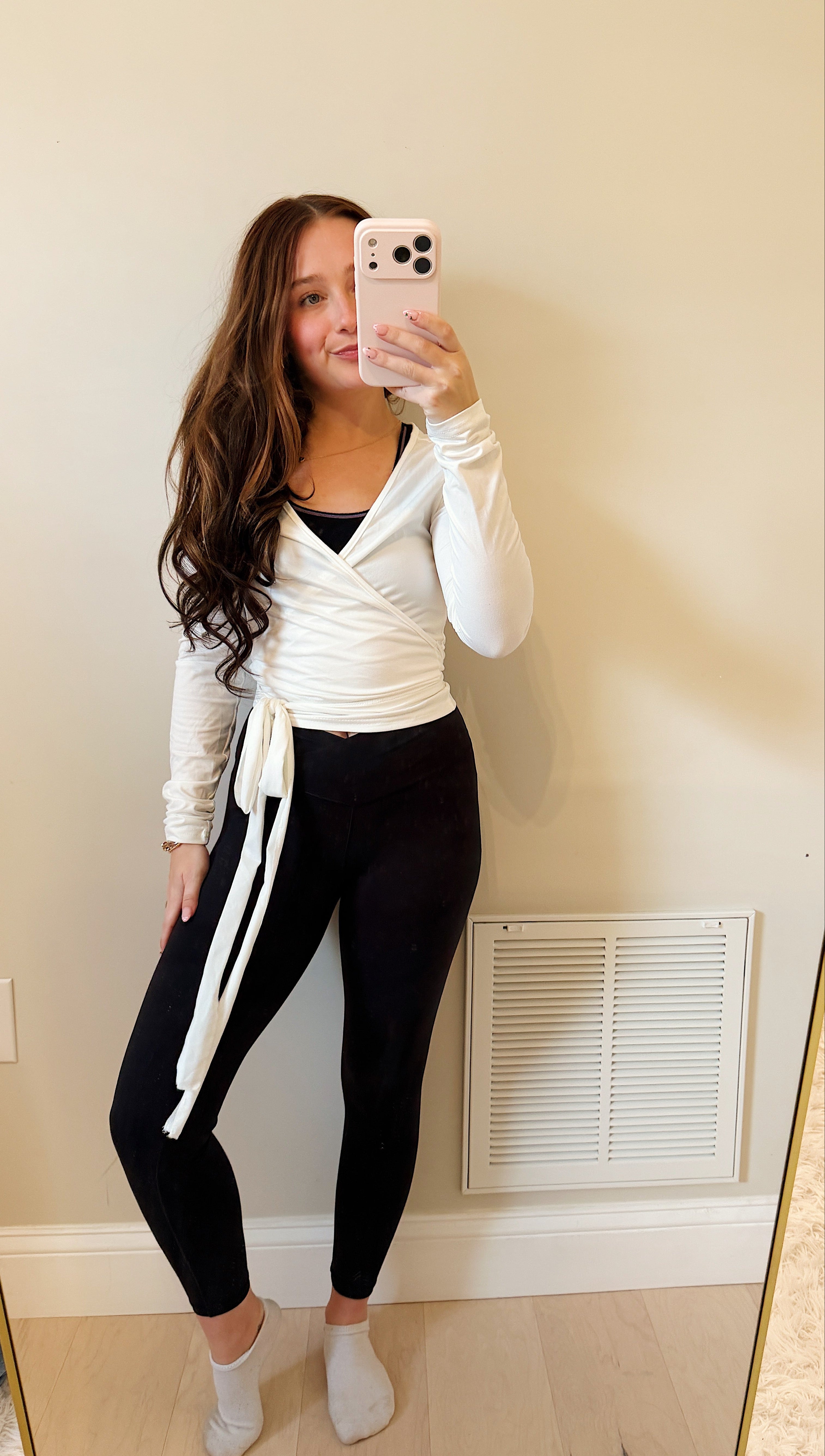 White Workout V-Neck Wrap Front Tie Shirt