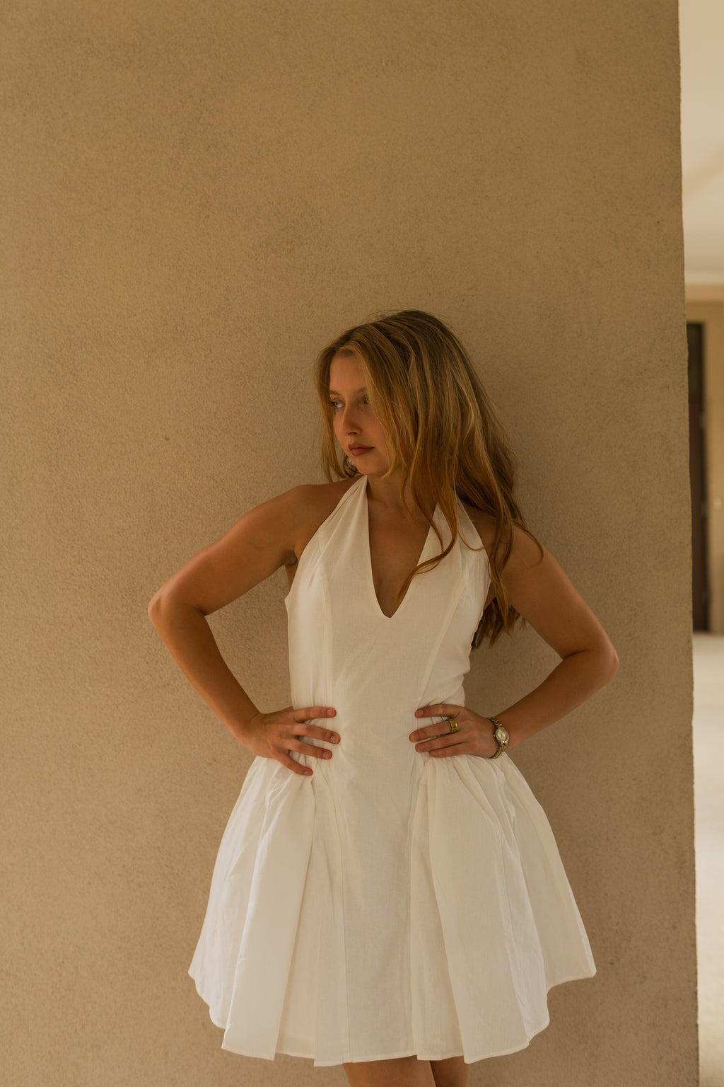 HALTER BUBBLY MINI DRESS: WHITE