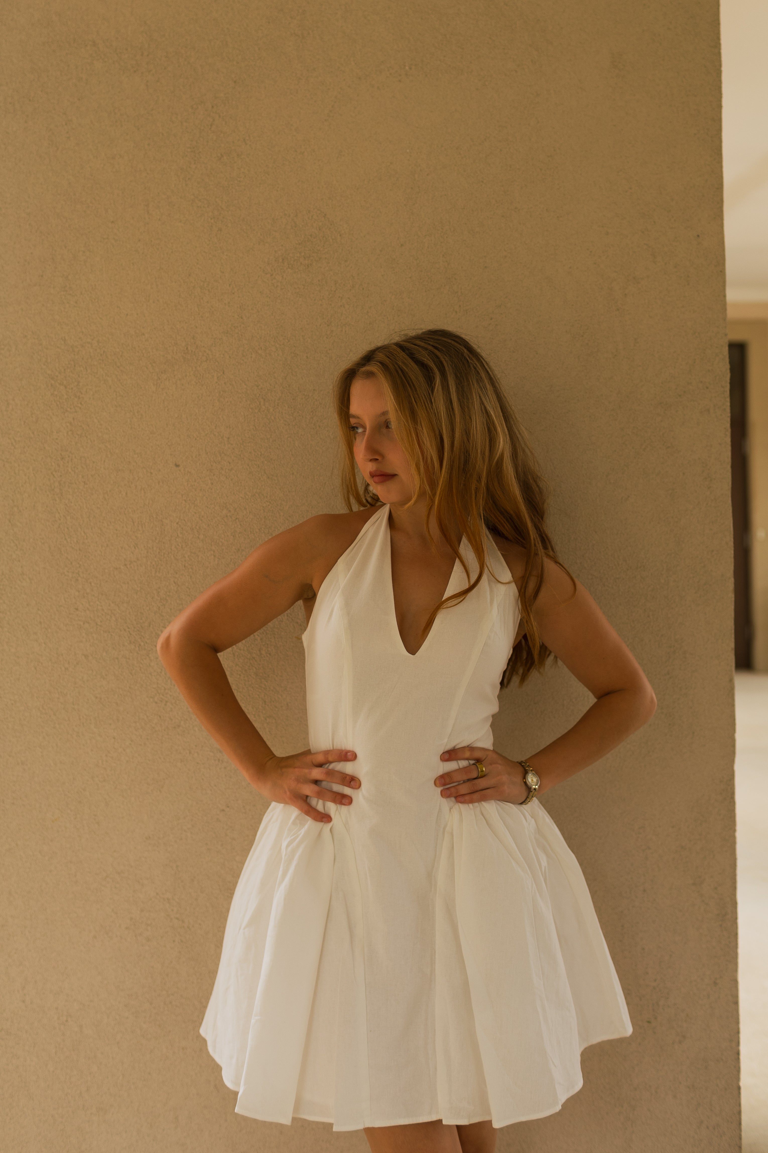 HALTER BUBBLY MINI DRESS: WHITE