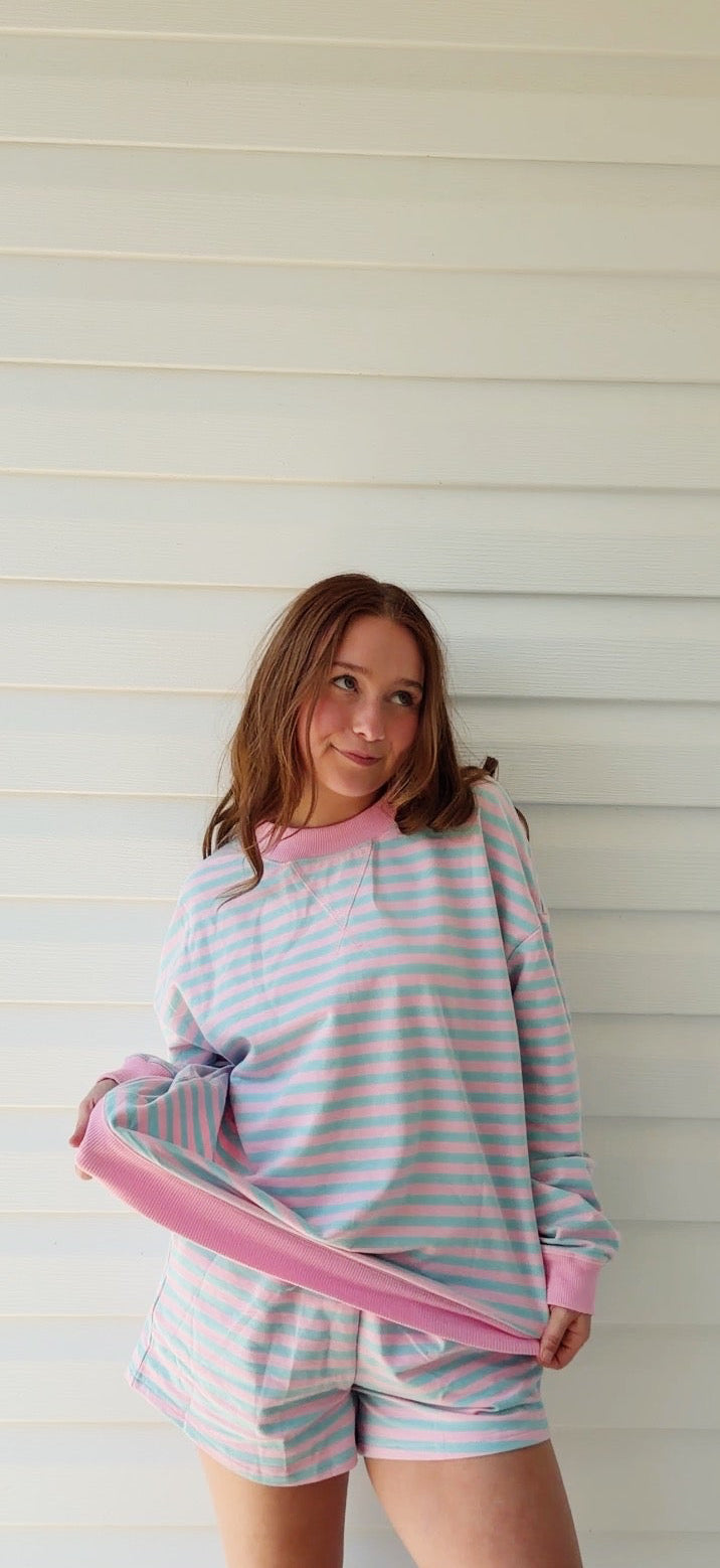 Cotton Candy Striped Crewneck & Shorts