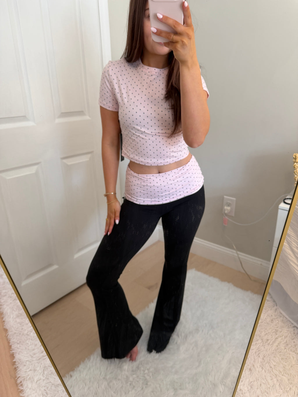 Polka Dot Soft KnitJersey Crewneck Tee and Matching Pants in Pink Polka Dot SET