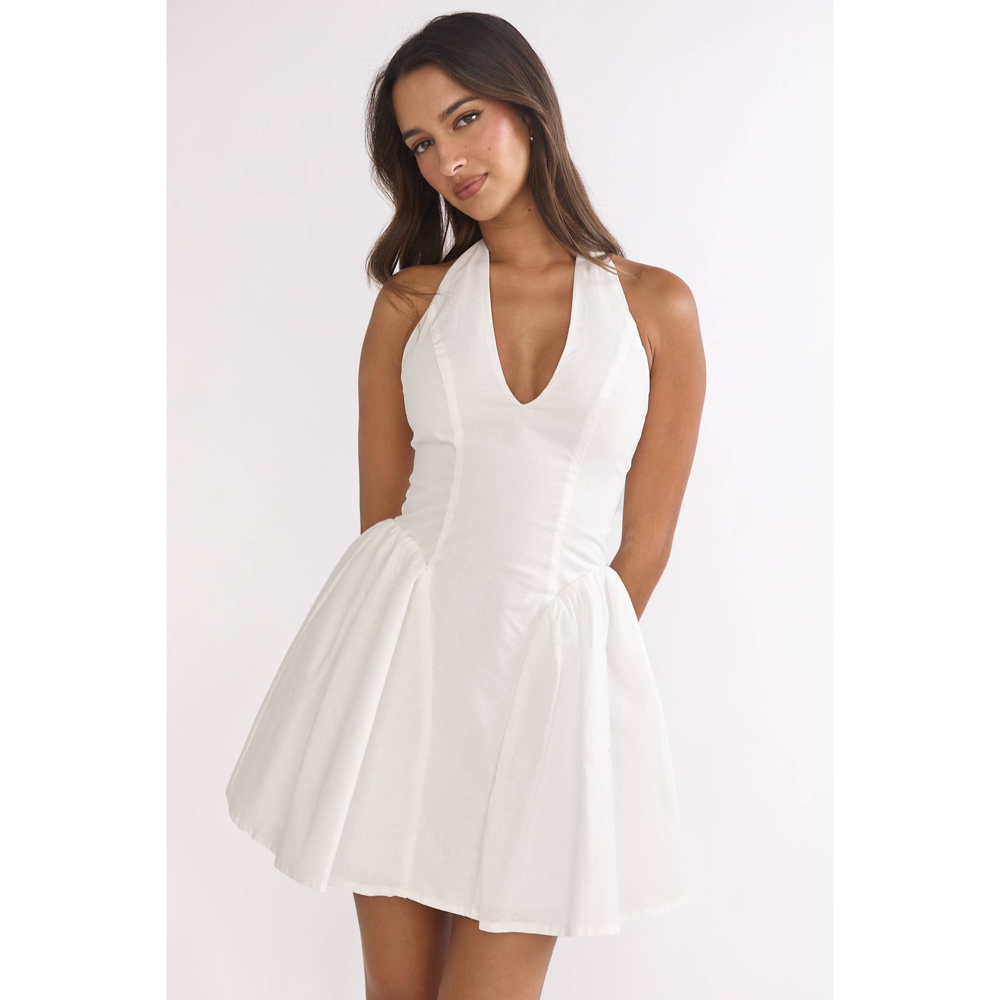 HALTER BUBBLY MINI DRESS: WHITE