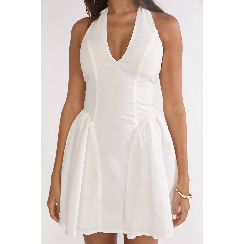 HALTER BUBBLY MINI DRESS: WHITE