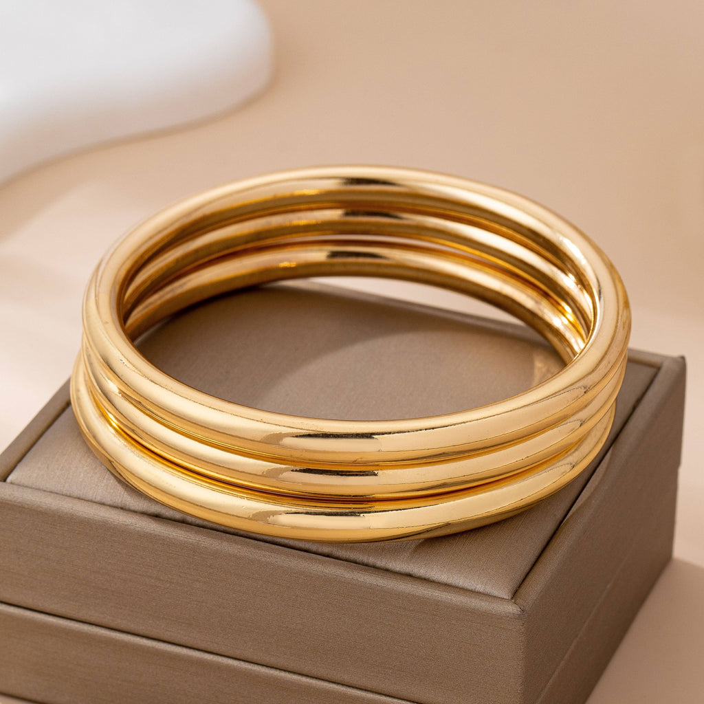 Chunky Triple Tube Bangle Set | 80B1604: GOLD
