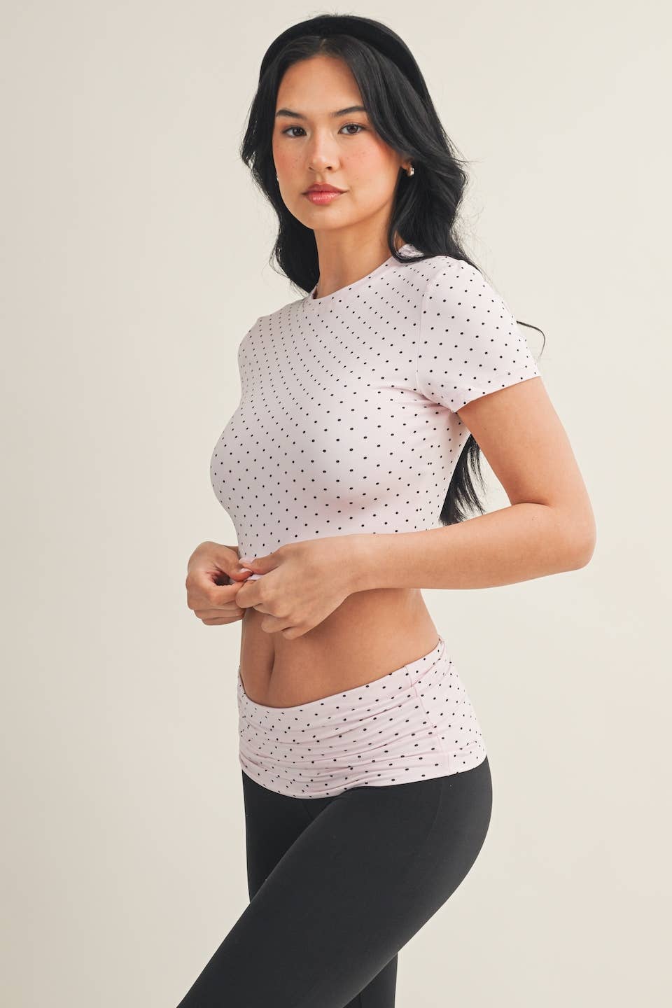 Polka Dot Soft KnitJersey Crewneck Tee and Matching Pants in Pink Polka Dot SET