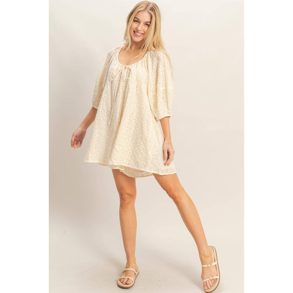 Eyelet Babydoll Romper: CREAM