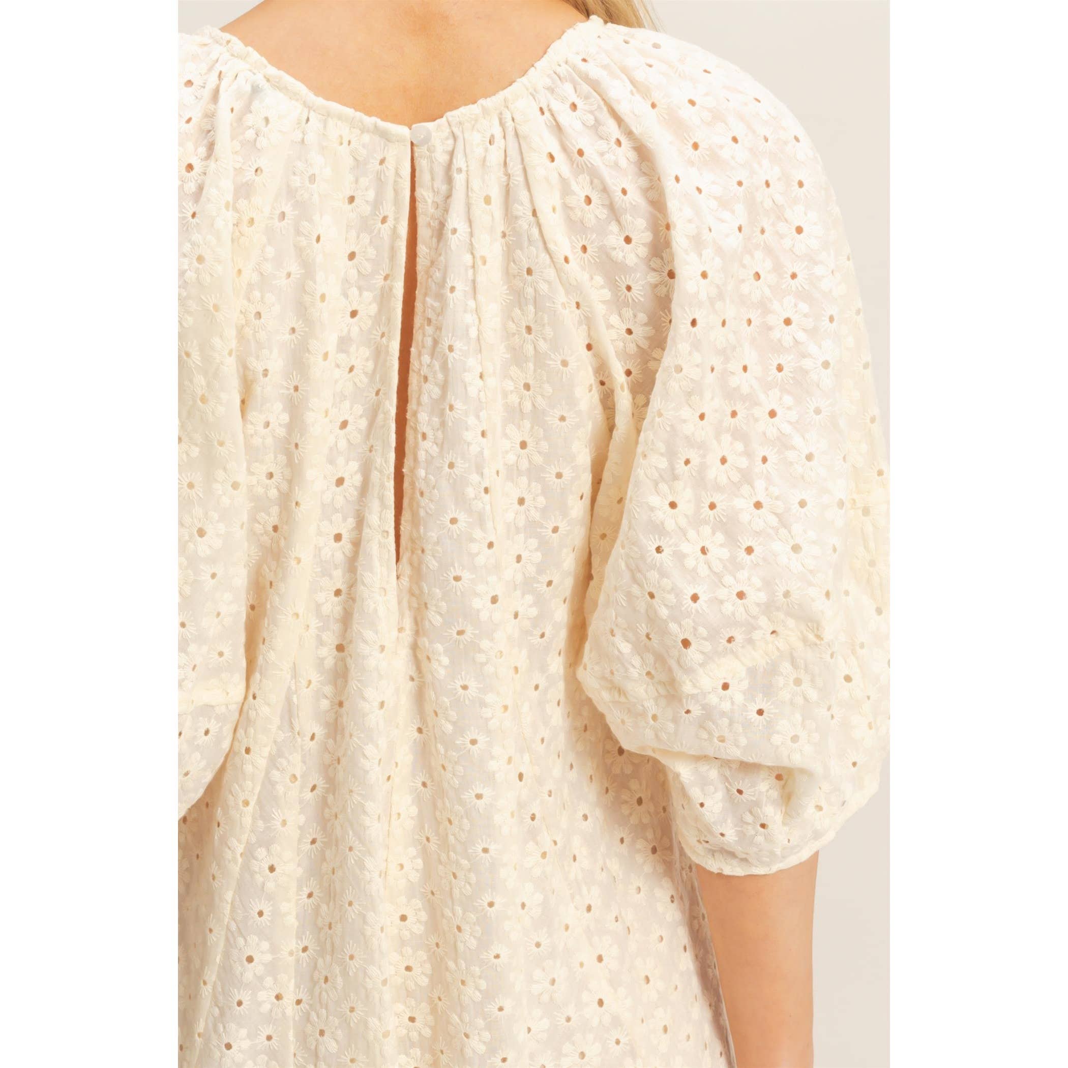 Eyelet Babydoll Romper: CREAM